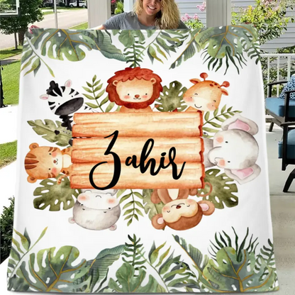 Free shipping✈️Personalized Woodland Baby Blanket, Customized Name Blanket, Gift for Baby