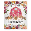 Floral Girl Farm Animal Blanket, Personalized Baby Girl Name Custom Blanket