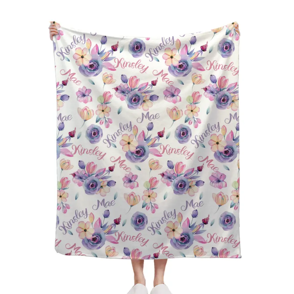 Personalized Purple Floral Name Blanket