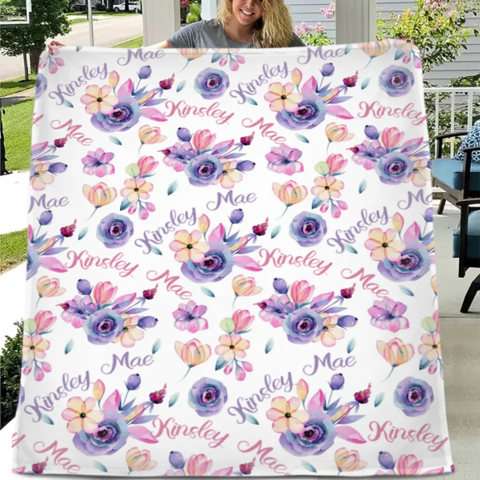 Free shipping✈️Personalized Purple Floral Name Blanket