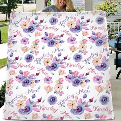 Free shipping✈️Personalized Purple Floral Name Blanket