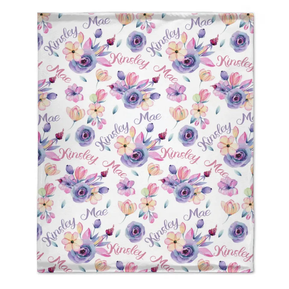 Free shipping✈️Personalized Purple Floral Name Blanket