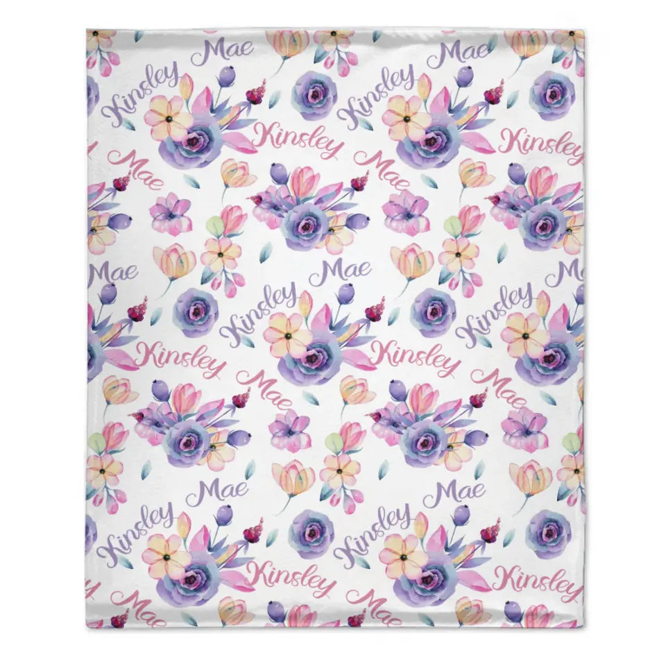 Personalized Purple Floral Name Blanket