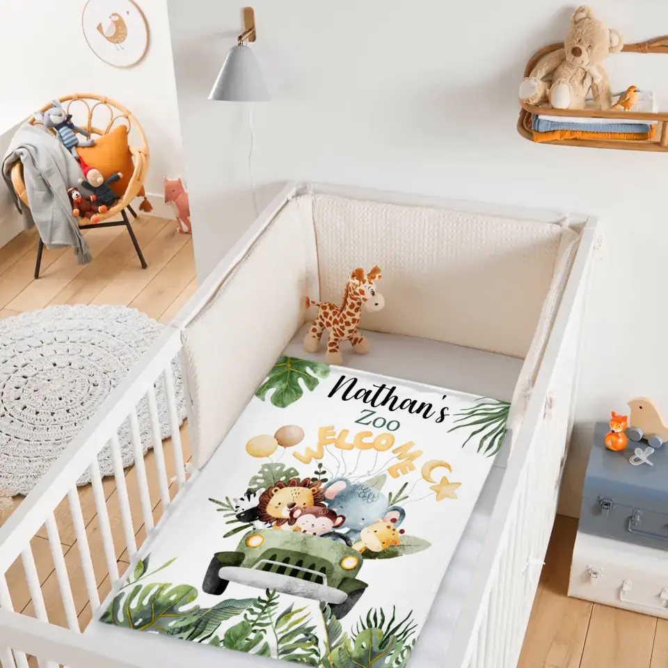 Personalized Watercolor Safari Animals Welcoming with Truck Blanket