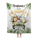 Personalized Watercolor Safari Animals Welcoming with Truck Blanket