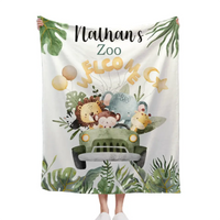 Personalized Watercolor Safari Animals Welcoming with Truck Blanket