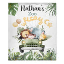 Personalized Watercolor Safari Animals Welcoming with Truck Blanket