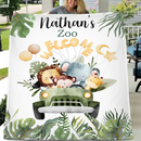 Personalized Watercolor Safari Animals Welcoming with Truck Blanket