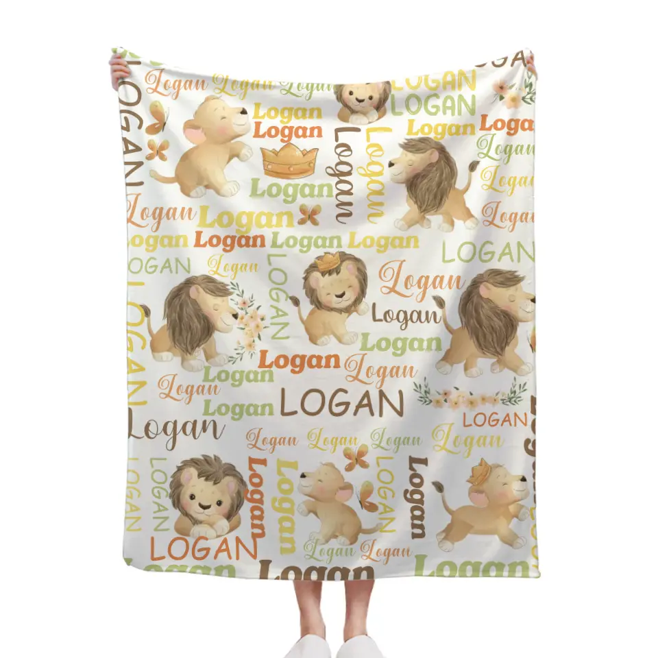 Free shipping✈️Customized Little Lion Blanket, Customized Baby Name, Crib Decoration, Birthday Gift