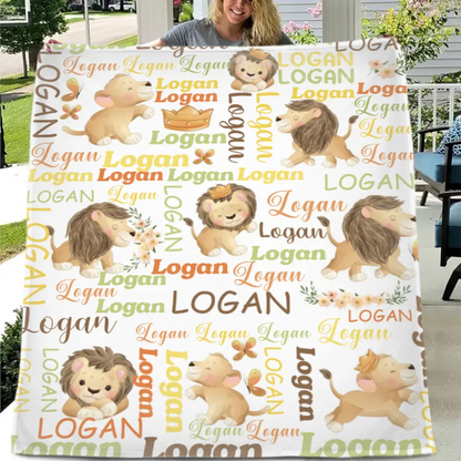 Free shipping✈️Customized Little Lion Blanket, Customized Baby Name, Crib Decoration, Birthday Gift