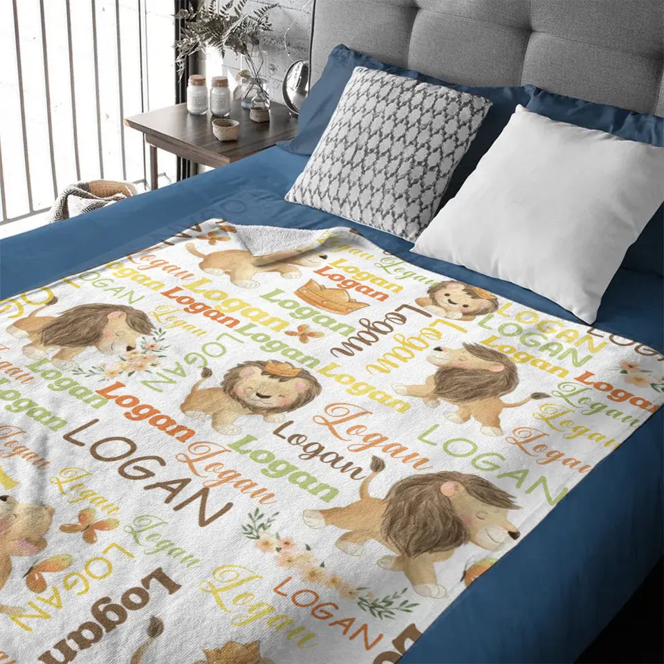 Free shipping✈️Customized Little Lion Blanket, Customized Baby Name, Crib Decoration, Birthday Gift