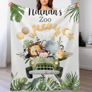 Personalized Watercolor Safari Animals Welcoming with Truck Blanket