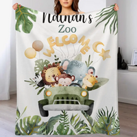 Personalized Watercolor Safari Animals Welcoming with Truck Blanket
