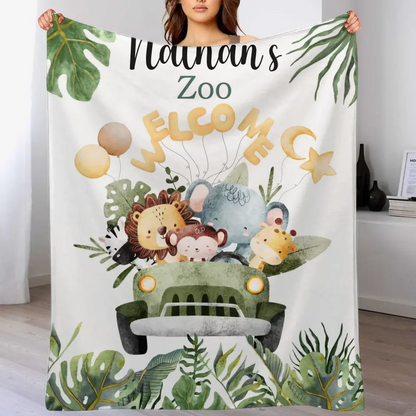 Free shipping✈️Personalized Watercolor Safari Animals Welcoming with Truck Blanket