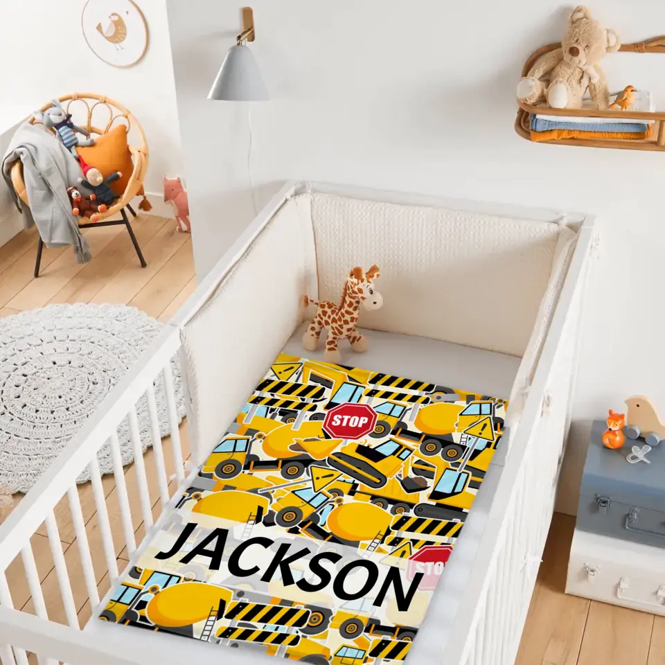 Personalized Construction Truck Blanket with Name