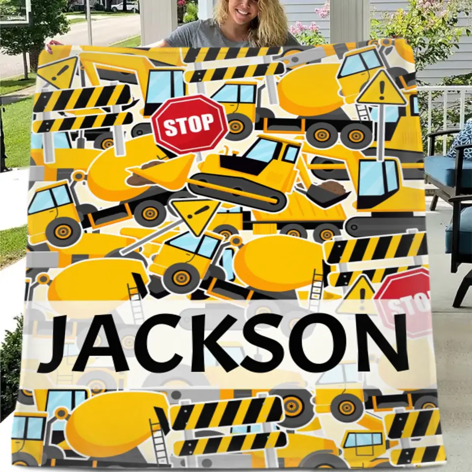 Personalized Construction Truck Blanket with Name
