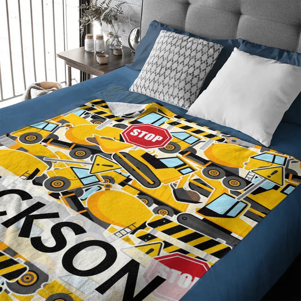 Personalized Construction Truck Blanket with Name