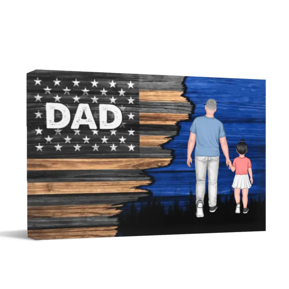 Dad Grandpa Walking With Kids, Personalized Half Nation Flag Horizontal Canvas Wall Art