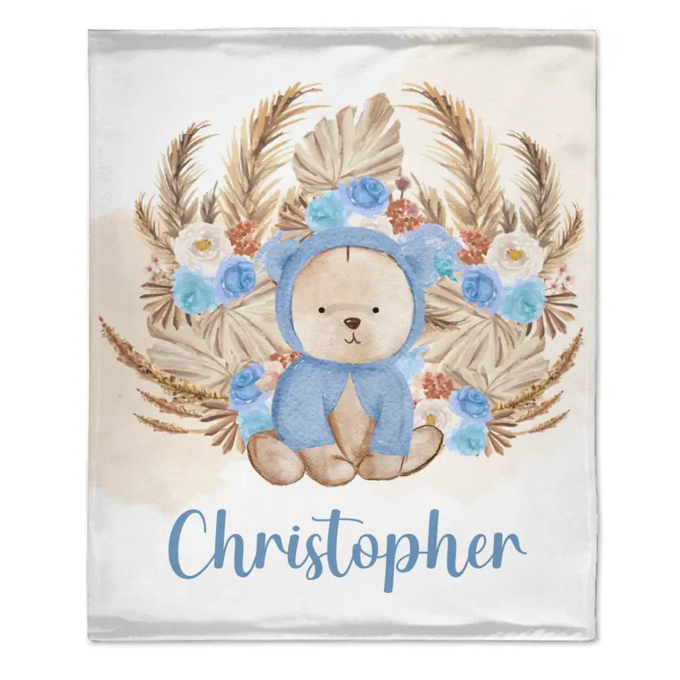 Free shipping✈️Personalized Bear Blanket With Yellow Leaves Background And Flowers