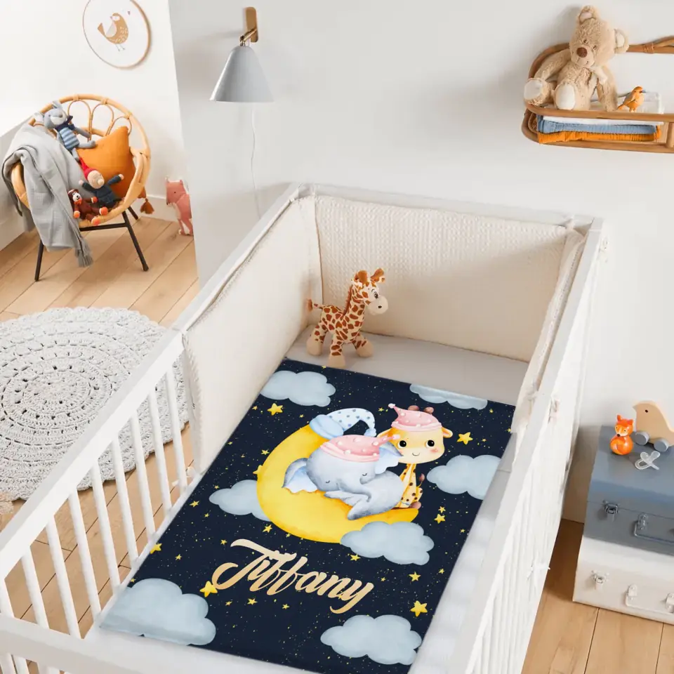 Free shipping✈️Personalized Elephant Giraffe Baby Name Blanket - Gift For Baby Toddler