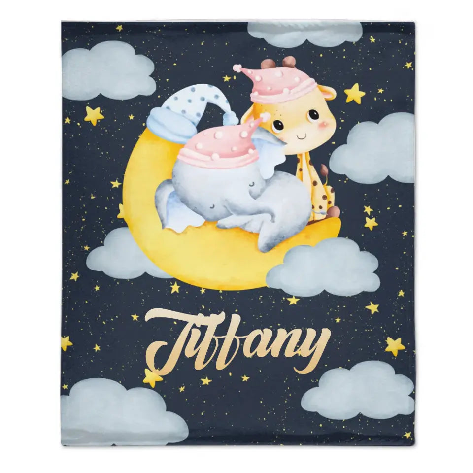 Personalized Elephant Giraffe Baby Name Blanket - Gift For Baby Toddler