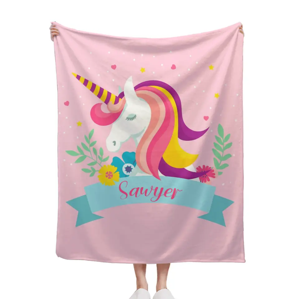 Free shipping✈️Name Customized Unicorn Blanket - Girls Kids Blanket