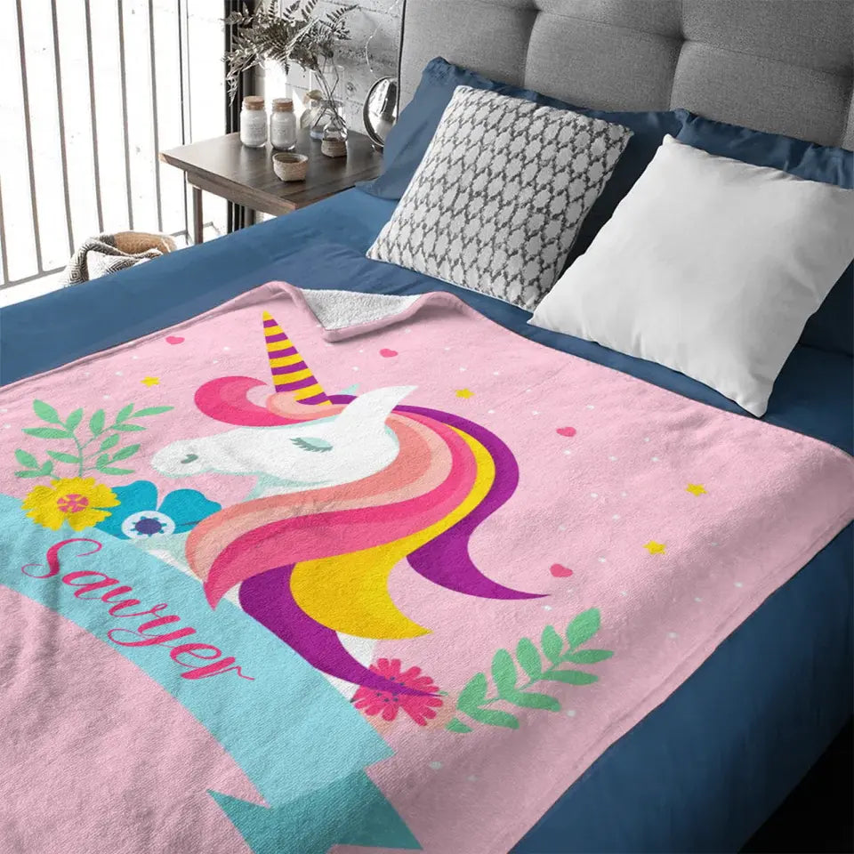 Free shipping✈️Name Customized Unicorn Blanket - Girls Kids Blanket