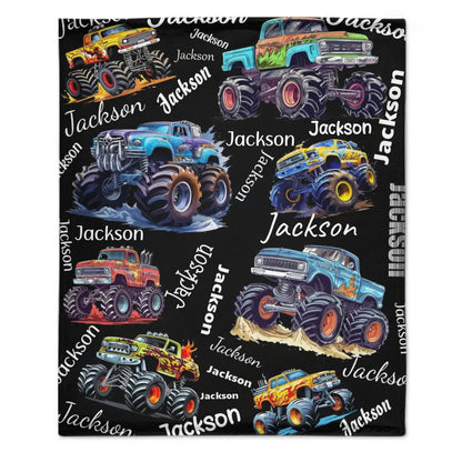 Personalized Monster Truck Blanket with Custom Name