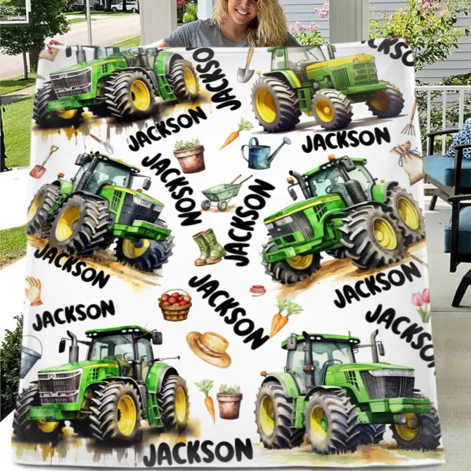 Free shipping✈️Name Customized Boys Girls Kids Tractor Truck Blanket, Gifts for Kids