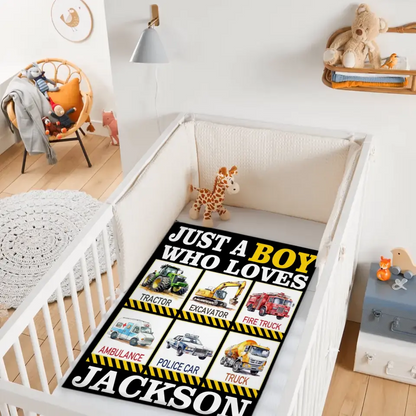 Free shipping✈️Six Truck Gift Blanket - with Names - Just A Boy Who Loves