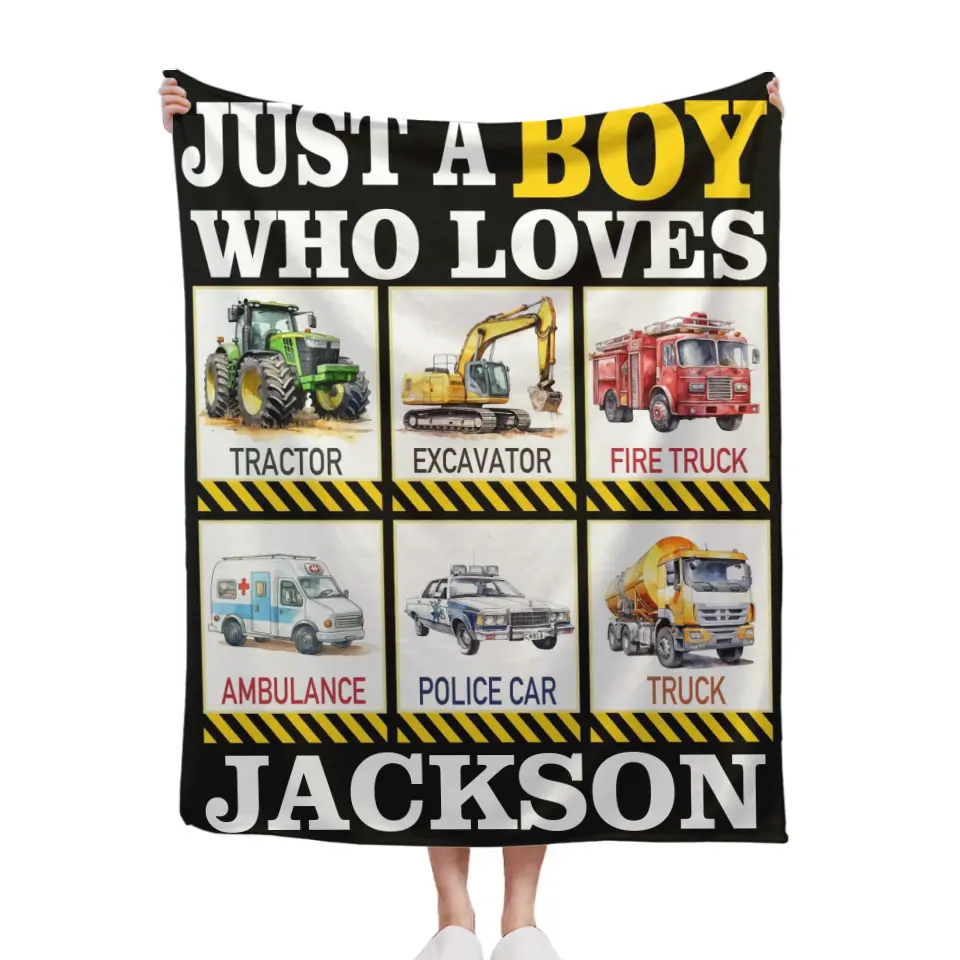 Free shipping✈️Six Truck Gift Blanket - with Names - Just A Boy Who Loves