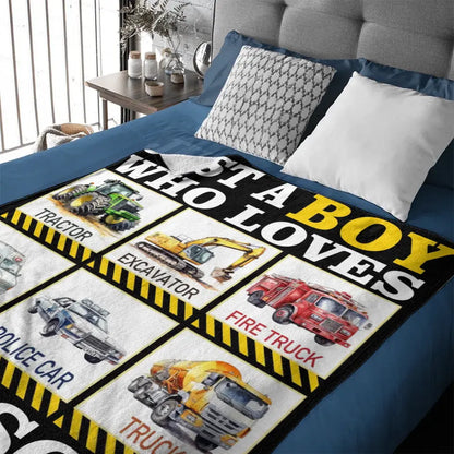 Free shipping✈️Six Truck Gift Blanket - with Names - Just A Boy Who Loves