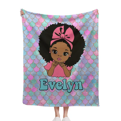 Free shipping✈️Customized Name Mermaid Pattern Black Baby Girl Blanket African Girl Birthday Gift Anniversary Gift