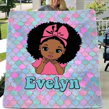 Free shipping✈️Customized Name Mermaid Pattern Black Baby Girl Blanket African Girl Birthday Gift Anniversary Gift