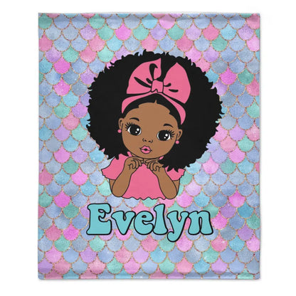 Free shipping✈️Customized Name Mermaid Pattern Black Baby Girl Blanket African Girl Birthday Gift Anniversary Gift