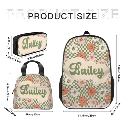 Customized Backpack With Retro Floral Name, A Gift For The Beginning Of School Season