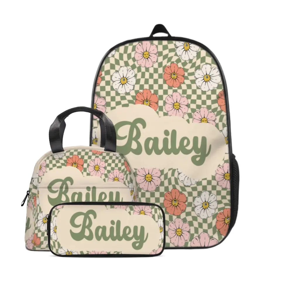 Customized Backpack With Retro Floral Name, A Gift For The Beginning Of School Season