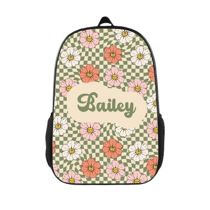 Customized Backpack With Retro Floral Name, A Gift For The Beginning Of School Season