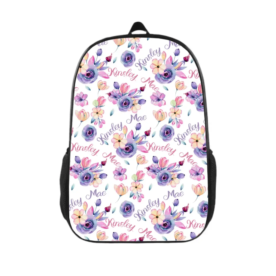 Purple Floral Girls Name Customized Backpack Back To School Gift