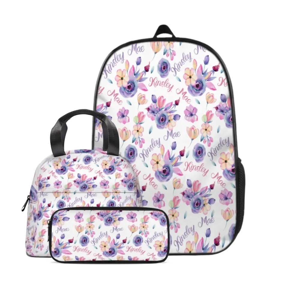 Purple Floral Girls Name Customized Backpack Back To School Gift