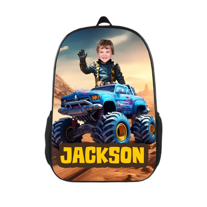 Custom Truck School Bag with Boy's Name Print, Personalized Kid's School Season Gift