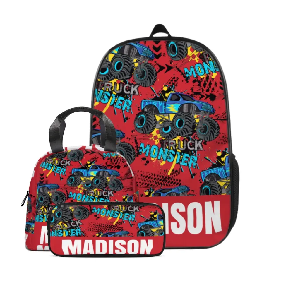 Personalized Monster Truck Name Custom Backpacks, Customized Kids School Season Gifts