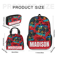 Personalized Monster Truck Name Custom Backpacks, Customized Kids School Season Gifts