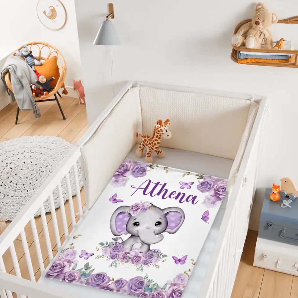 Free shipping✈️Custom Purple Elephants Blanket for Infant Toddler, Baby Gift Blanket for Birthday