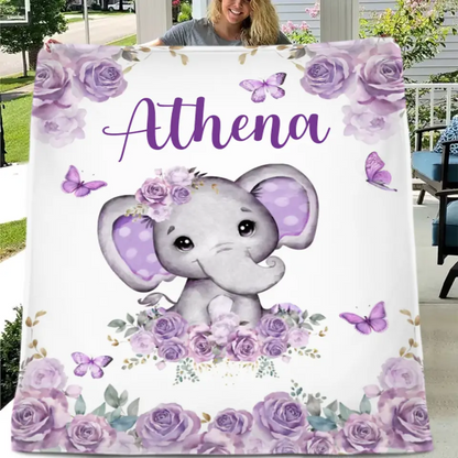 Free shipping✈️Custom Purple Elephants Blanket for Infant Toddler, Baby Gift Blanket for Birthday