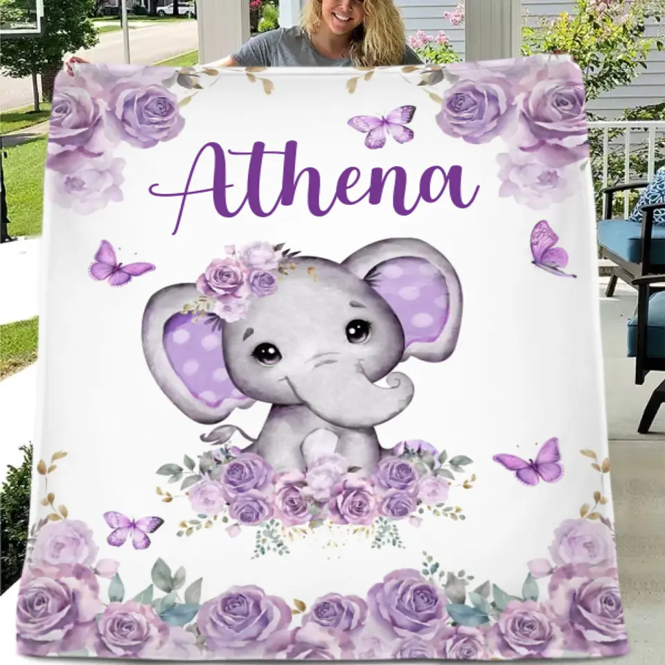 Custom Purple Elephants Blanket for Infant Toddler, Baby Gift Blanket for Birthday