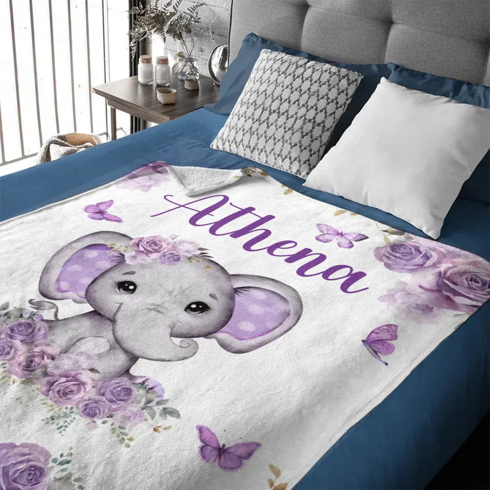 Custom Purple Elephants Blanket for Infant Toddler, Baby Gift Blanket for Birthday
