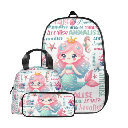 Customized Mermaid Backpacks with Names for Boys and Girls School Season Gifts