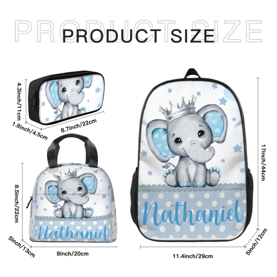 Name Blue Elephant Backpack, School Season Gift