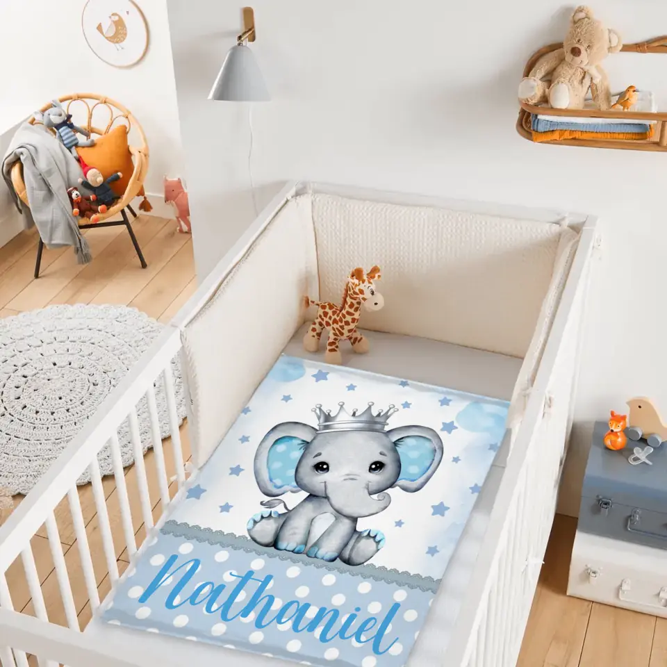 Personalized Sitting Elephant Animal Name Blanket, Gift For Kids
